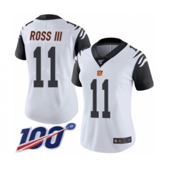 Women's Cincinnati Bengals 11 John Ross Limited White Rush Vapor Untouchable 100th Season Football Jersey
