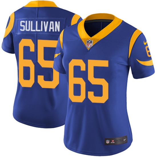 Women's Nike Los Angeles Rams 65 John Sullivan Royal Blue Alternate Vapor Untouchable Limited Player NFL Jersey