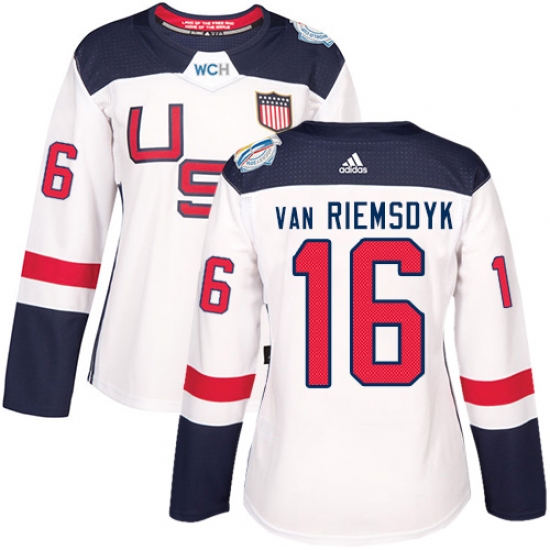 Women's Adidas Team USA 16 James van Riemsdyk Authentic White Home 2016 World Cup Hockey Jersey