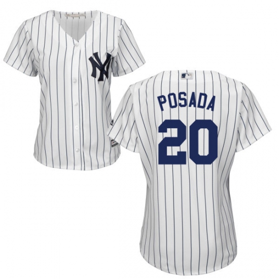 Women's Majestic New York Yankees 20 Jorge Posada Authentic White Home MLB Jersey