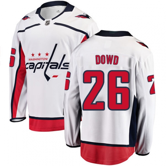 Men's Washington Capitals 26 Nic Dowd Fanatics Branded White Away Breakaway NHL Jersey - Click Image to Close