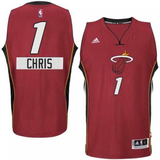 Men's Adidas Miami Heat 1 Chris Bosh Authentic Red 2014-15 Christmas Day NBA Jersey