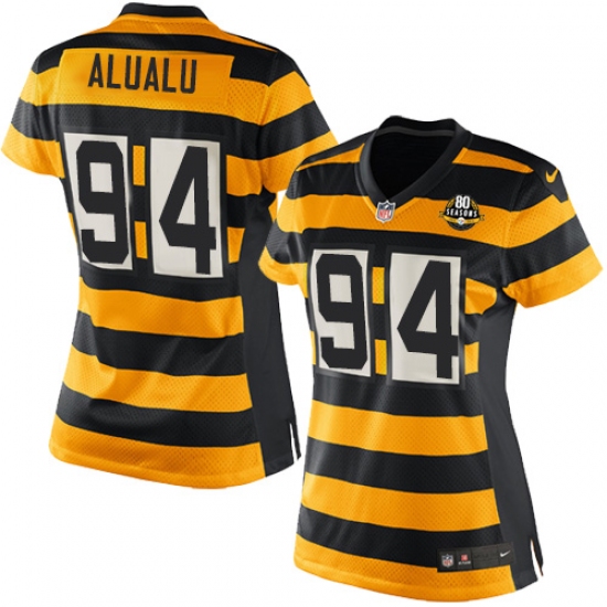Women's Nike Pittsburgh Steelers 94 Tyson Alualu Game Yellow/Black Alternate 80TH Anniversary Throwback NFL Jersey