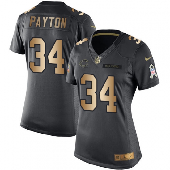 Women's Nike Chicago Bears 34 Walter Payton Limited Black/Gold Salute to Service NFL Jersey