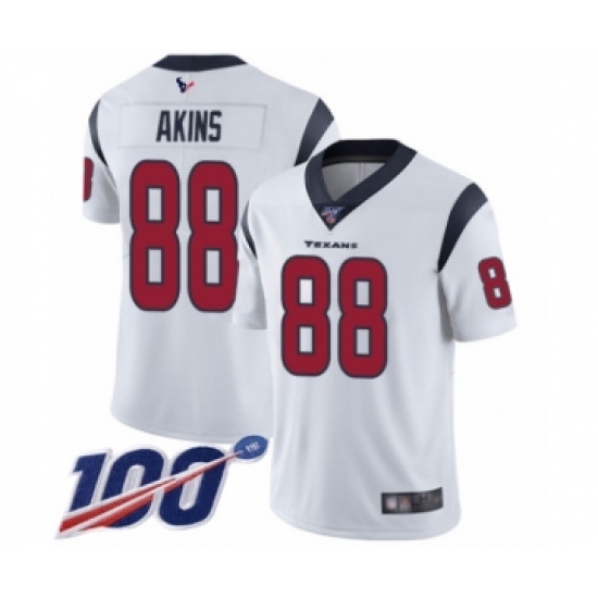 Men's Houston Texans 88 Jordan Akins White Vapor Untouchable Limited Player 100th Season Football Jersey