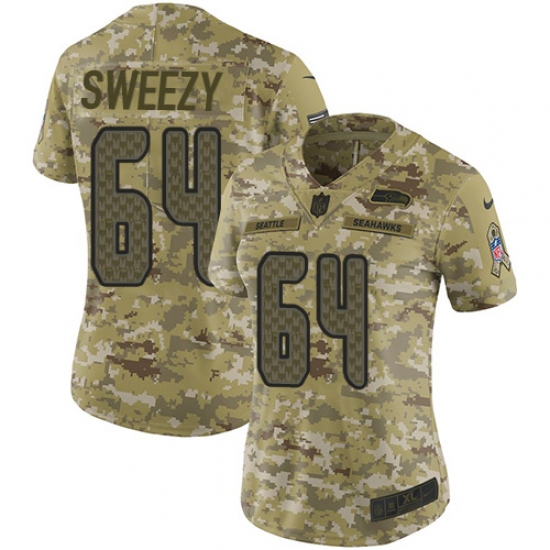 Women's Nike Seattle Seahawks 64 J.R. Sweezy Limited Camo 2018 Salute to Service NFL Jersey