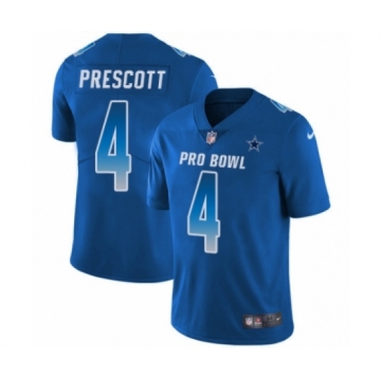 Men's Dallas Cowboys 4 Dak Prescott Limited Royal Blue NFC 2019 Pro Bowl Football Jersey