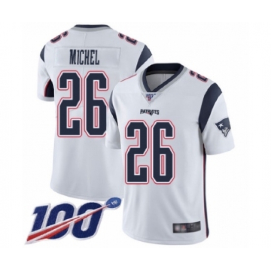 Men's New England Patriots 26 Sony Michel White Vapor Untouchable Limited Player 100th Season Football Jersey