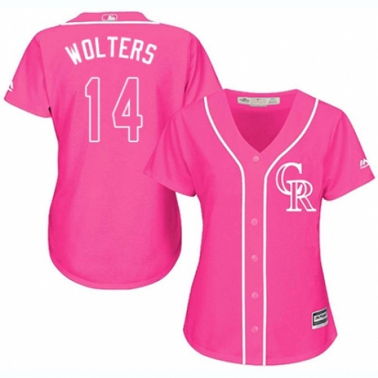 Women's Majestic Colorado Rockies 14 Tony Wolters Replica Pink Fashion Cool Base MLB Jersey