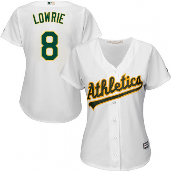 Women's Majestic Oakland Athletics 8 Jed Lowrie Replica White Home Cool Base MLB Jersey