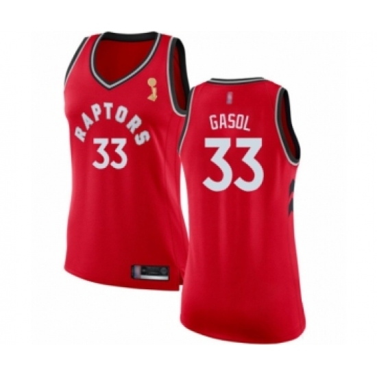 Women's Toronto Raptors 33 Marc Gasol Swingman Red 2019 Basketball Finals Champions Jersey - Icon Edition