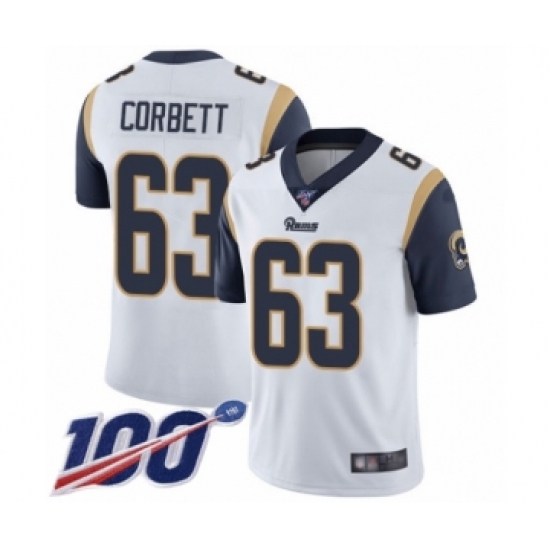 Men's Los Angeles Rams 63 Austin Corbett White Vapor Untouchable Limited Player 100th Season Football Jersey