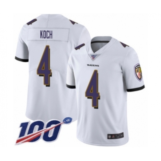 Men's Baltimore Ravens 4 Sam Koch White Vapor Untouchable Limited Player 100th Season Football Jersey