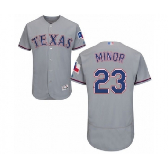 Men's Texas Rangers 23 Mike Minor Grey Road Flex Base Authentic Collection Baseball Jersey