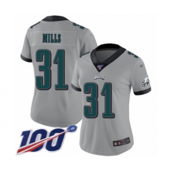Women's Philadelphia Eagles 31 Jalen Mills Limited Silver Inverted Legend 100th Season Football Jersey