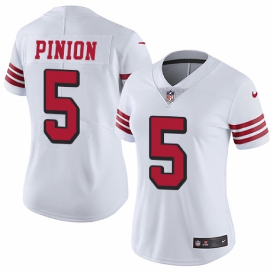 Women's Nike San Francisco 49ers 5 Bradley Pinion Limited White Rush Vapor Untouchable NFL Jersey