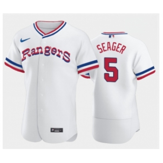 Men's Texas Rangers 5 Corey Seager White Throwback Stitched Flex Base Nike Jersey