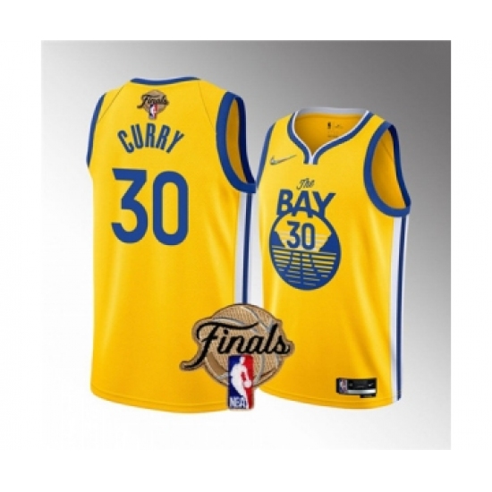 Men's Golden State Warriors 30 Stephen Curry 2022 Yellow NBA Finals Stitched Jersey