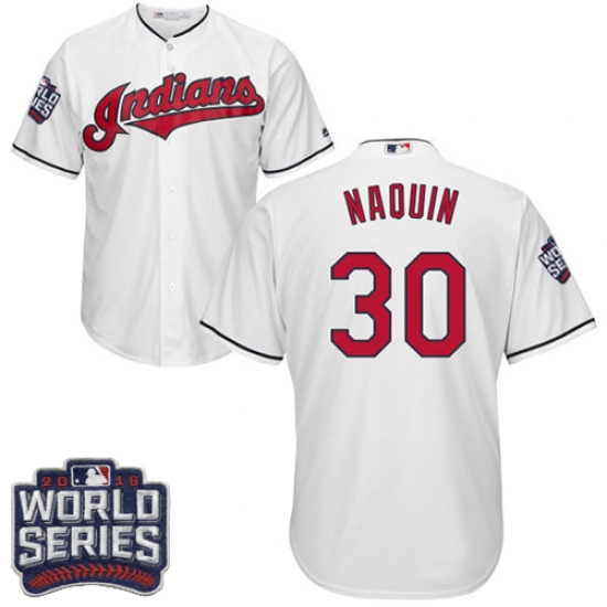 Youth Majestic Cleveland Indians 30 Tyler Naquin Authentic White Home 2016 World Series Bound Cool Base MLB Jersey