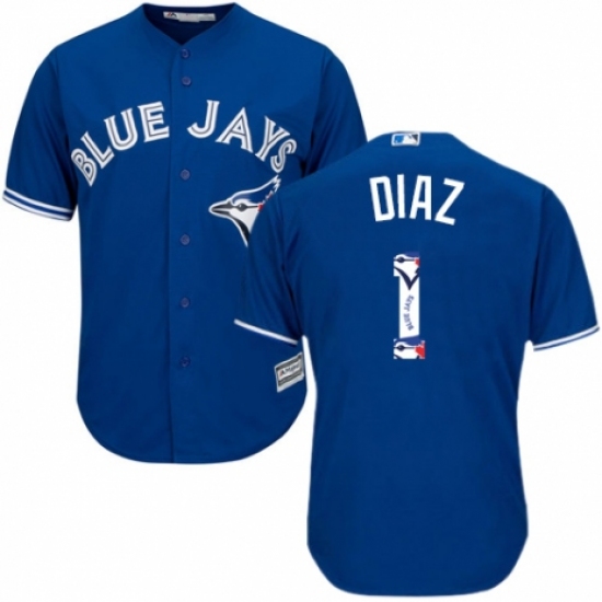 Men's Majestic Toronto Blue Jays 1 Aledmys Diaz Authentic Blue Team Logo Fashion MLB Jersey