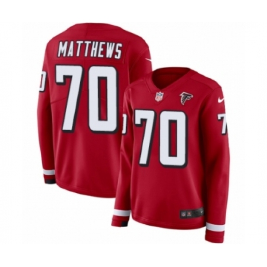Women's Nike Atlanta Falcons 70 Jake Matthews Limited Red Therma Long Sleeve NFL Jersey