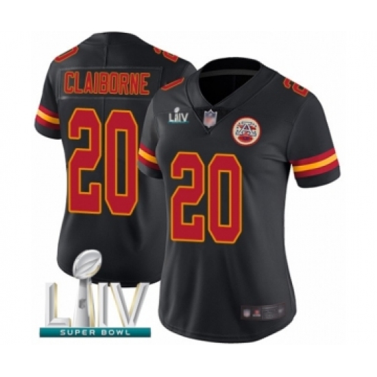 Women's Kansas City Chiefs 20 Morris Claiborne Limited Black Rush Vapor Untouchable Super Bowl LIV Bound Football Jersey