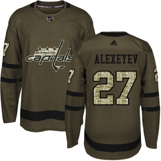 Youth Adidas Washington Capitals 27 Alexander Alexeyev Authentic Green Salute to Service NHL Jersey