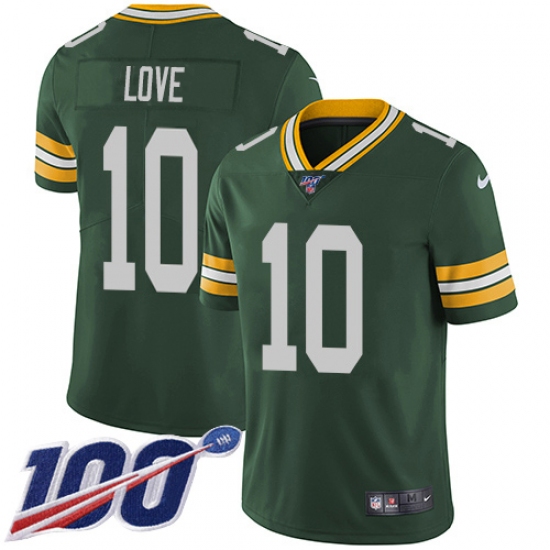 Youth Green Bay Packers 10 Jordan Love Green Team Color Stitched NFL 100th Season Vapor Untouchable Limited Jersey