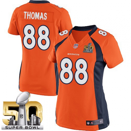 Women's Nike Denver Broncos 88 Demaryius Thomas Elite Orange Team Color Super Bowl 50 Bound NFL Jersey
