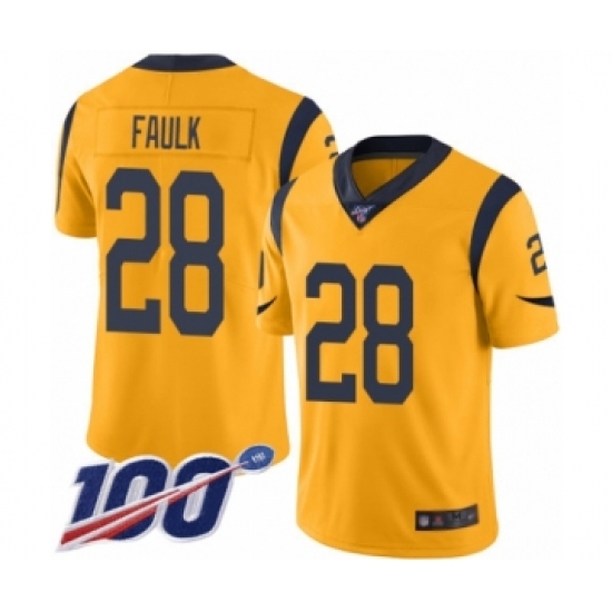 Men's Los Angeles Rams 28 Marshall Faulk Limited Gold Rush Vapor Untouchable 100th Season Football Jersey
