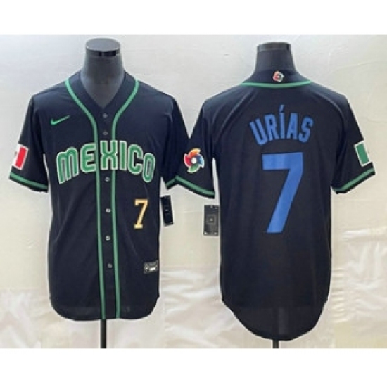 Men's Mexico Baseball 7 Julio Urias Number 2023 Black Blue World Classic Stitched Jerseys