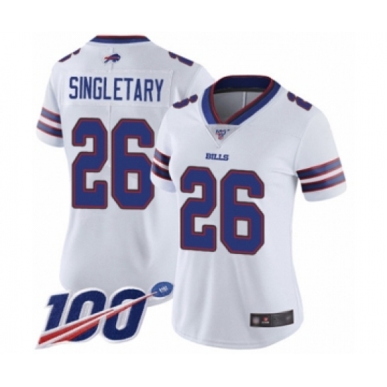 Women's Buffalo Bills 26 Devin Singletary White Vapor Untouchable Limited Player 100th Season Football Jersey