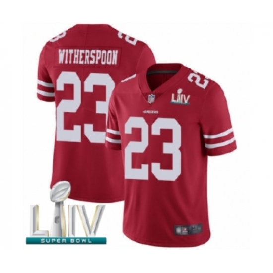 Men's San Francisco 49ers 23 Ahkello Witherspoon Red Team Color Vapor Untouchable Limited Player Super Bowl LIV Bound Football Jersey