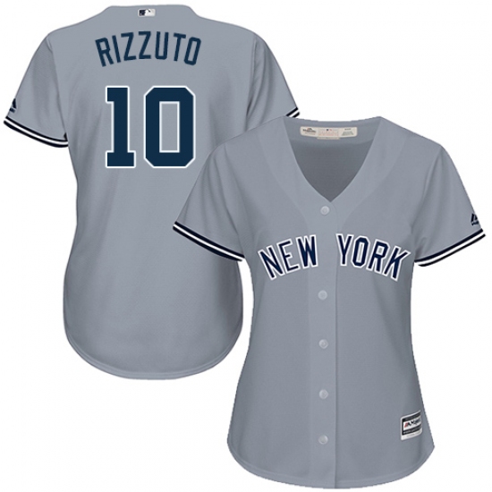 Women's Majestic New York Yankees 10 Phil Rizzuto Replica Grey Road MLB Jersey