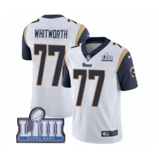 Youth Nike Los Angeles Rams 77 Andrew Whitworth White Vapor Untouchable Limited Player Super Bowl LIII Bound NFL Jersey