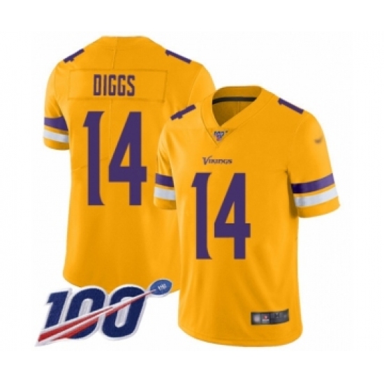Men's Minnesota Vikings 14 Stefon Diggs Limited Gold Inverted Legend 100th Season Football Jersey