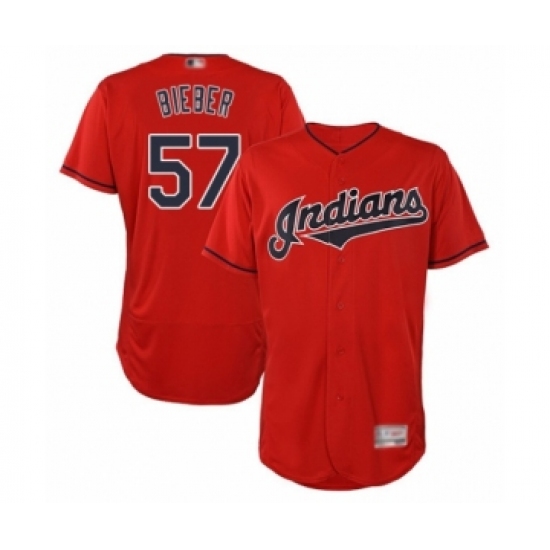 Men's Cleveland Indians 57 Shane Bieber Scarlet Alternate Flex Base Authentic Collection Baseball Jersey