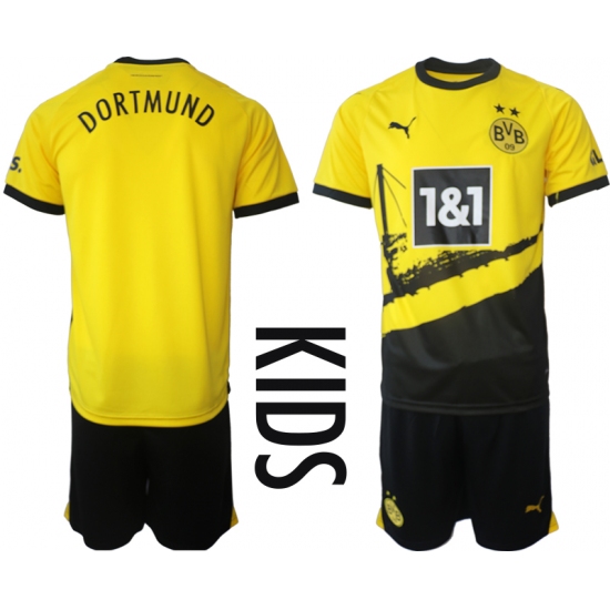 Kids Dortmund Blank 2023-24 Yellow Black Home Soccer Jersey