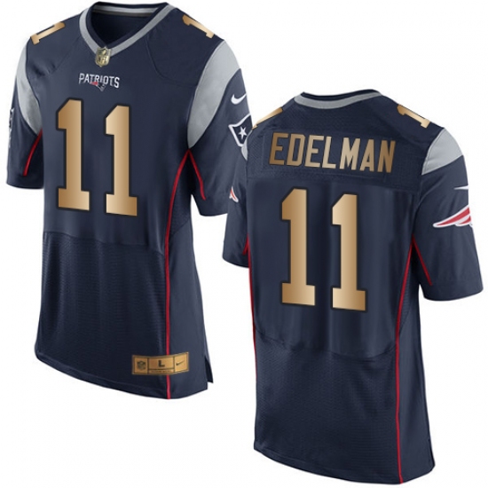 Men's Nike New England Patriots 11 Julian Edelman Elite Navy/Gold Team Color NFL Jersey