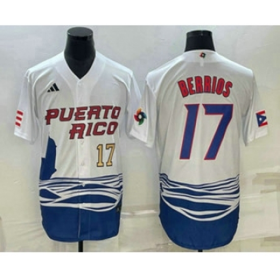 Mens Puerto Rico Baseball 17 Jose Berrios Number 2023 White World Baseball Classic Stitched Jersey
