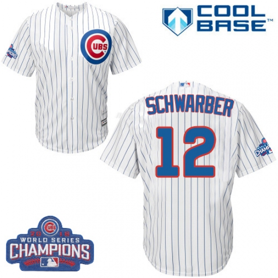 Youth Majestic Chicago Cubs 12 Kyle Schwarber Authentic White Home 2016 World Series Champions Cool Base MLB Jersey