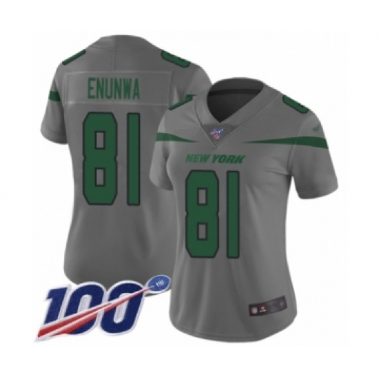 Women's New York Jets 81 Quincy Enunwa Limited Gray Inverted Legend 100th Season Football Jersey