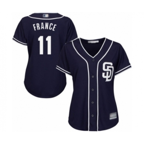Women's San Diego Padres 11 Ty France Authentic Navy Blue Alternate 1 Cool Base Baseball Player Jersey