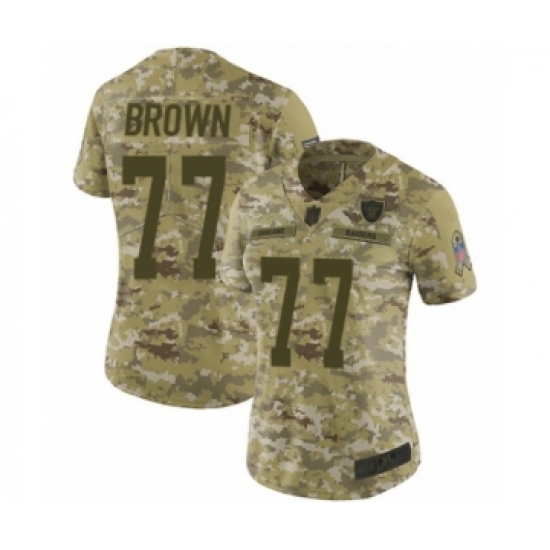 Women's Oakland Raiders 77 Trent Brown Limited Camo 2018 Salute to Service Football Jersey