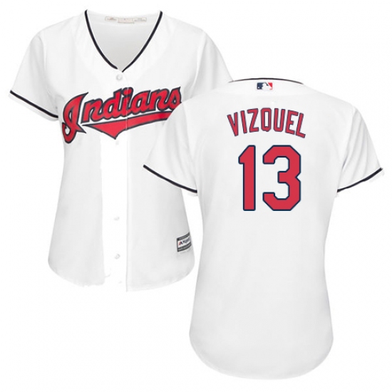 Women's Majestic Cleveland Indians 13 Omar Vizquel Authentic White Home Cool Base MLB Jersey