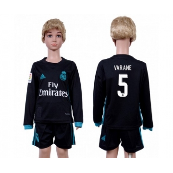 Real Madrid 5 Varane Away Long Sleeves Kid Soccer Club Jersey