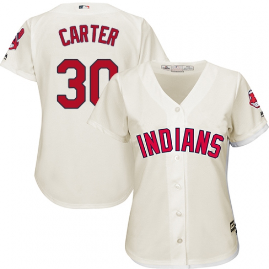 Women's Majestic Cleveland Indians 30 Joe Carter Authentic Cream Alternate 2 Cool Base MLB Jersey