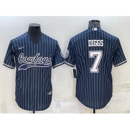 Men's Dallas Cowboys 7 Trevon Diggs Navy With Patch Cool Base Stitched Baseball Jersey