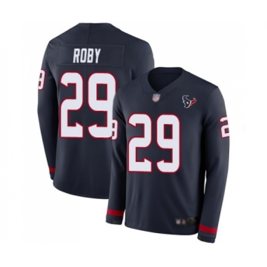 Men's Houston Texans 29 Bradley Roby Limited Navy Blue Therma Long Sleeve Football Jersey