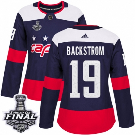 Women's Adidas Washington Capitals 19 Nicklas Backstrom Authentic Navy Blue 2018 Stadium Series 2018 Stanley Cup Final NHL Jersey